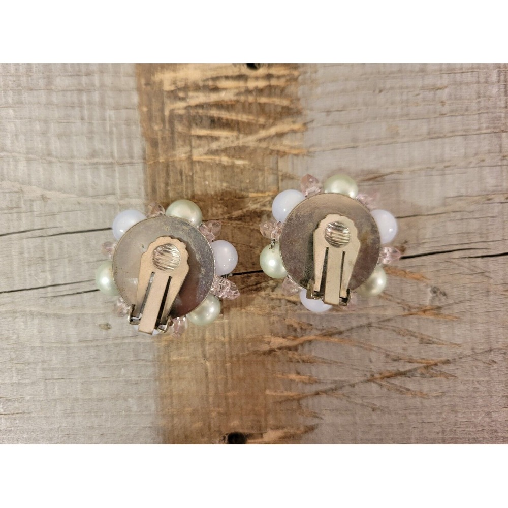 Vintage Flower Clip On Earrings‎ Pearl Beaded Statement Elegant - Picture 14 of 14